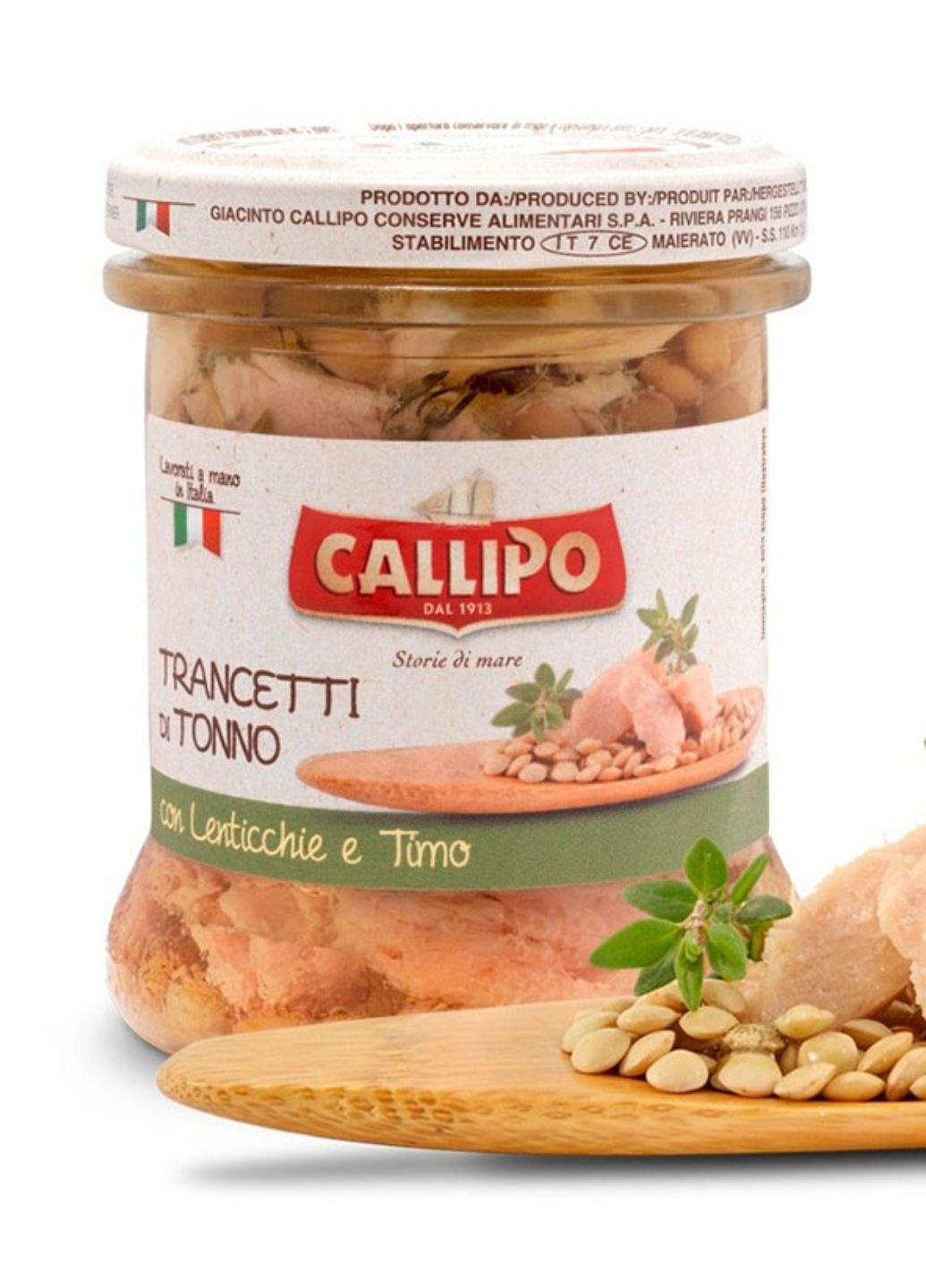Тунець з сочевицею та свіжим чебрецем в оливковій олії шматочками 170 г Callipo (258474254)