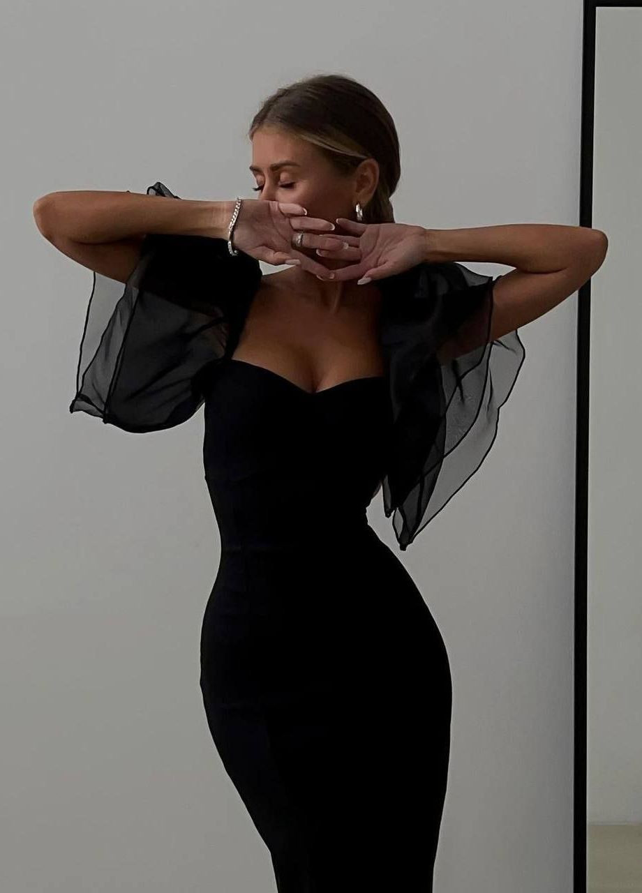 Черное праздничный платье нарядная popluzhnaya
