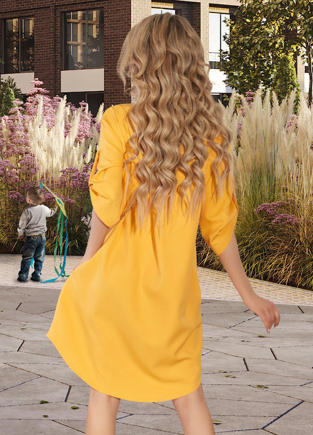 Жовтий сукнi норма модна вільна сукня (4902) Lemanta