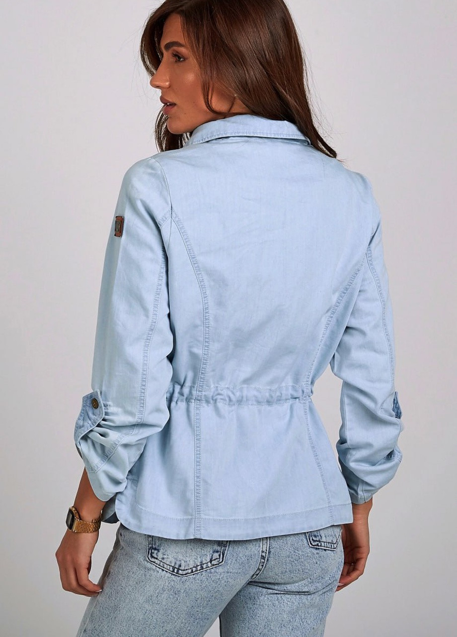 Голубой женский джинсовый жакет варёный голубой YLANNI однотонный - демисезонный