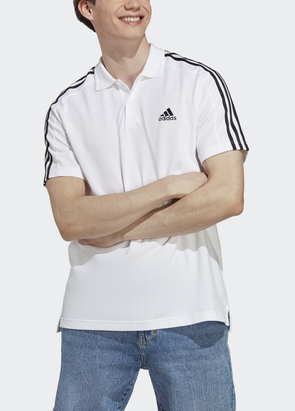 Белая футболка-поло essentials piqué embroidered small logo 3-stripes adidas