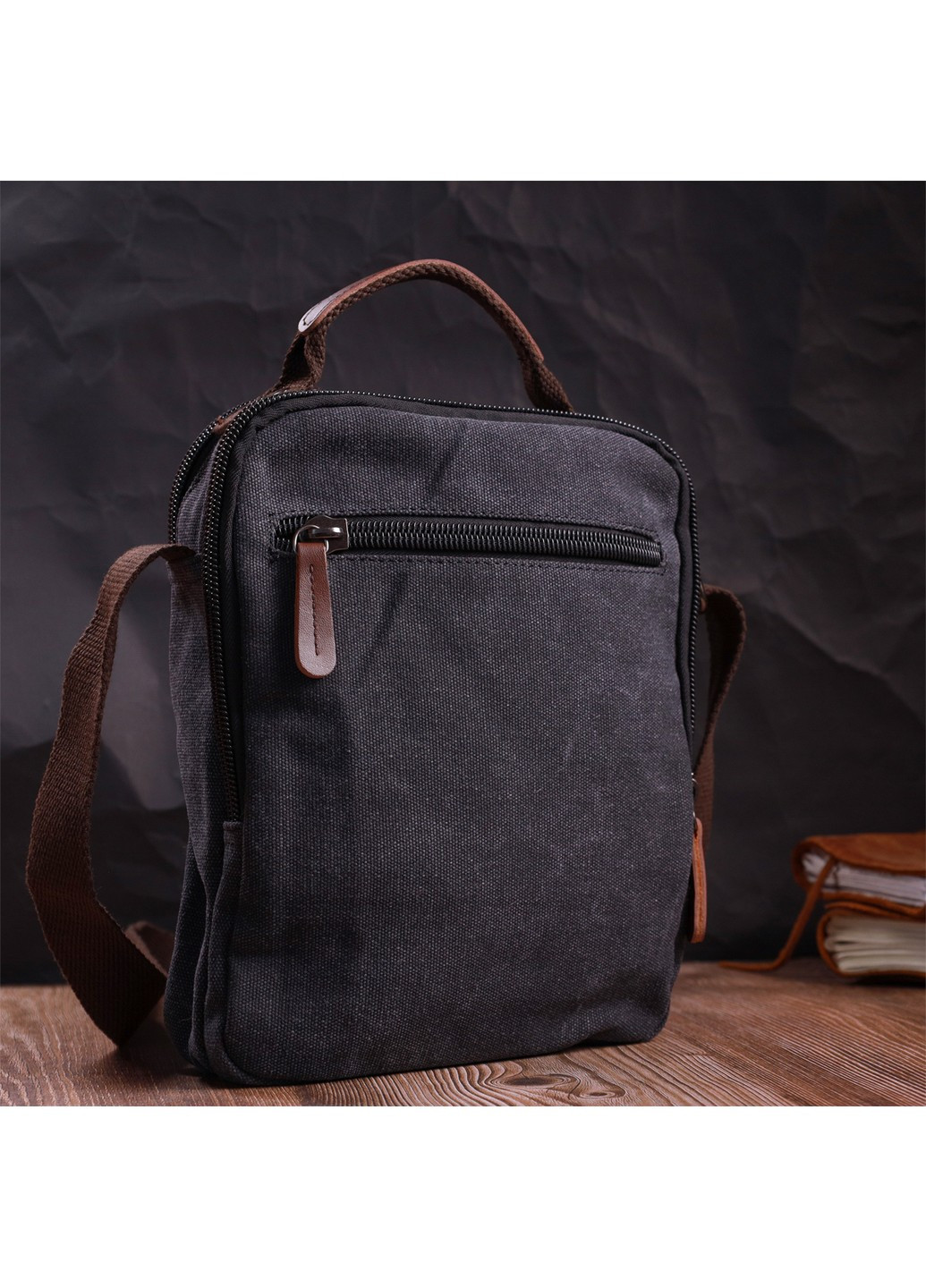 Функциональная вертикальная сумка для мужчин из текстиля 22237 Черный Vintage (267925307)