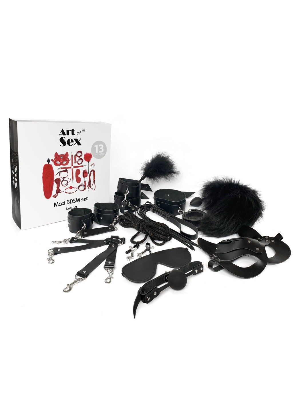 Набор - Maxi BDSM Set Leather, 13 предметов, натуральная кожа, Черный Art of Sex (258302891)