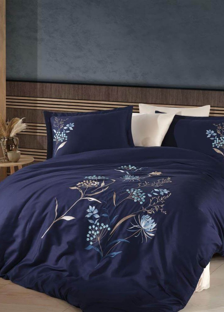 Двухспальный Евро комплект Nilufer Blue Сатин с вышивкой Dantela Vita (258655739)