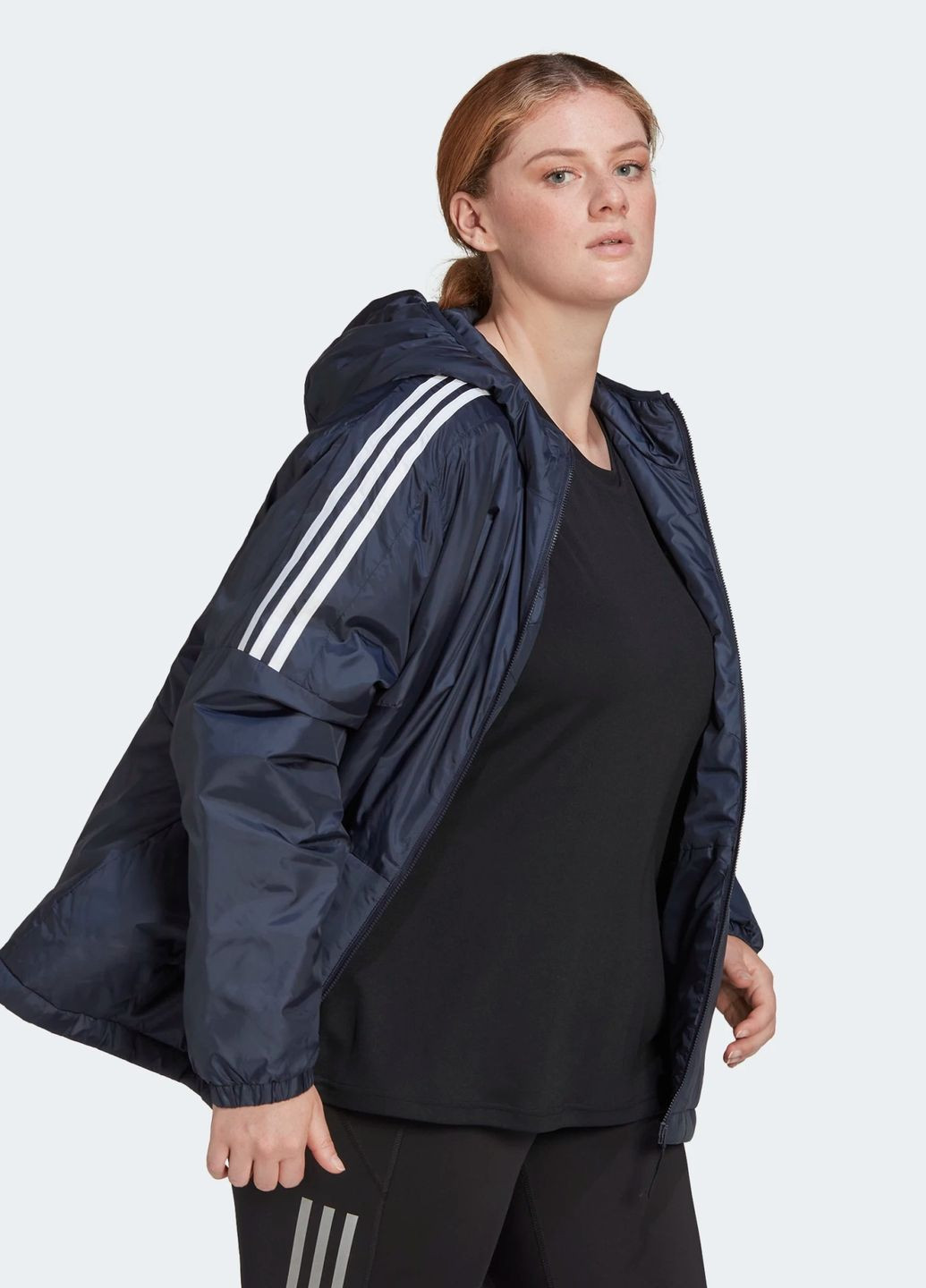 Темно-синяя женская куртка с капюшоном. adidas Essentials (plus size)