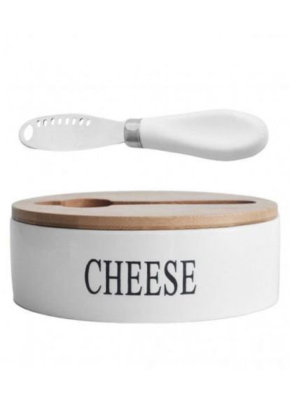 Масленка - сырница керамическая с бамбуковой кришкой и ножом для масла Olens (260661407)
