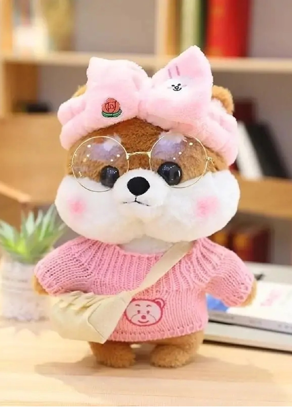 Мягкая плюшевая игрушка для детей собачка шиба-ину Лалафанфан 30 см (475315-Prob) Коричневая в розовом свитере Unbranded (265535905)