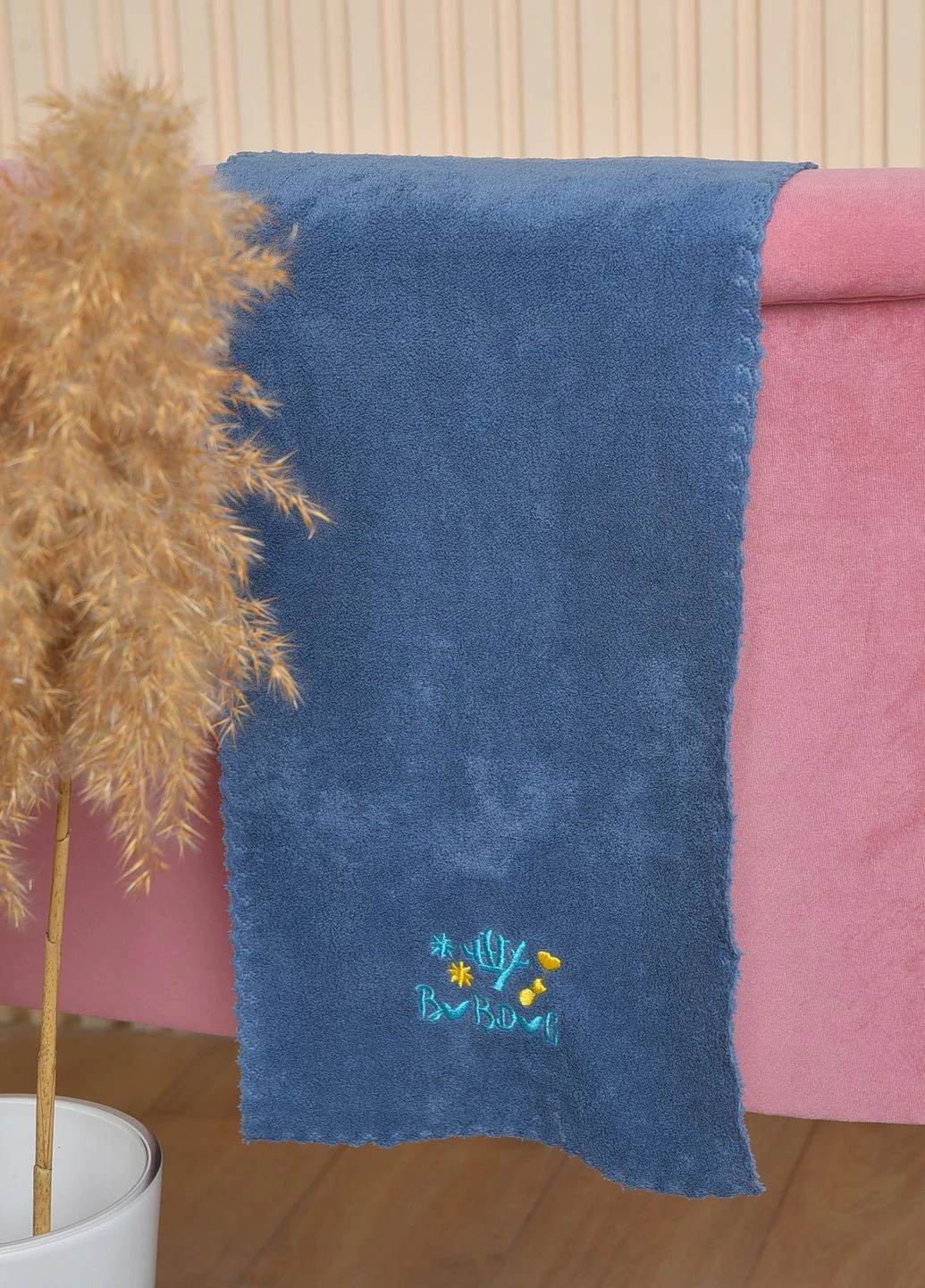 Полотенце кухонное микрофибра синего цвета Let's Shop однотонный синий