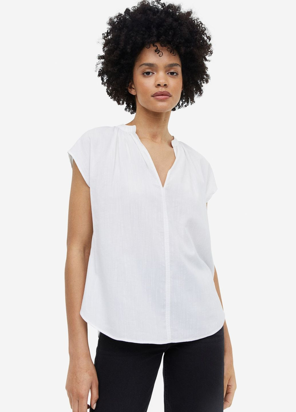 Белая демисезонная блуза с v-образным вырезом H&M