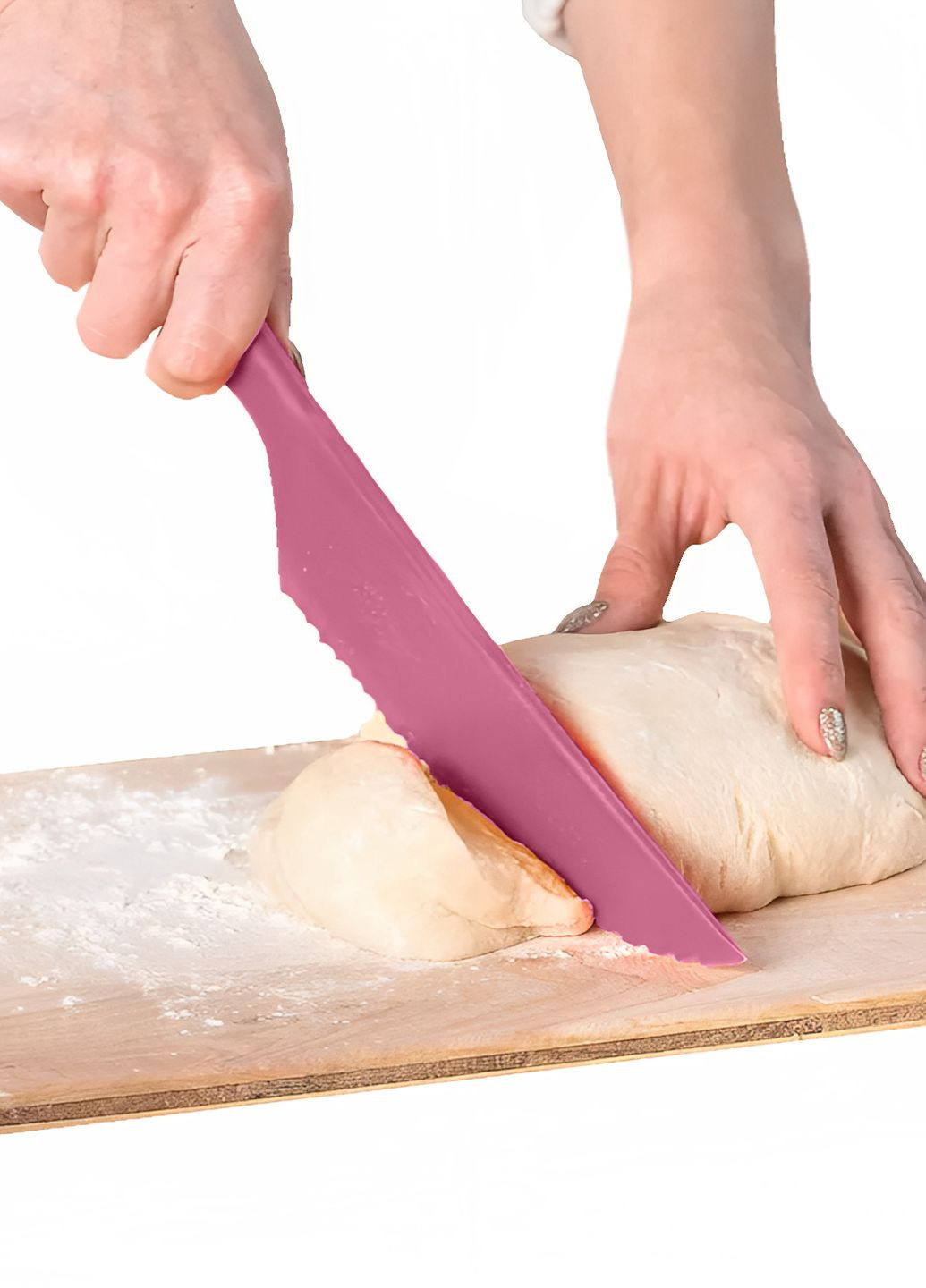 Пластиковий кухонний ніж для силіконового килимка крему, торта, тіста овочів і фруктів 30.5 см рожевий Kitchette (274060236)