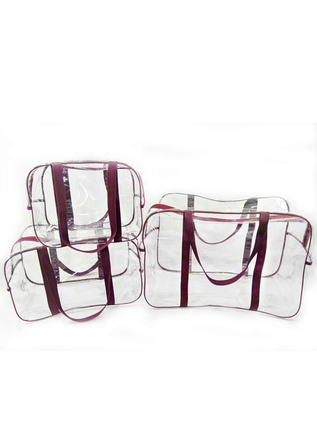 Набор из 3 прозрачных сумок в роддом Light бордовый EcoNova (268987520)