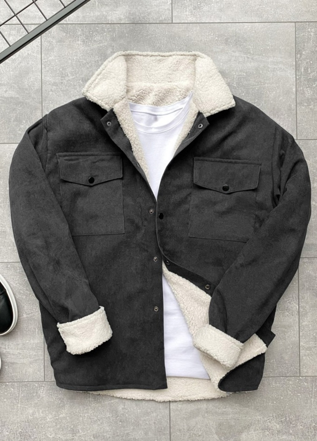 Графитовый костюм: брюки + куртка типа oversize на меху ShopnGo