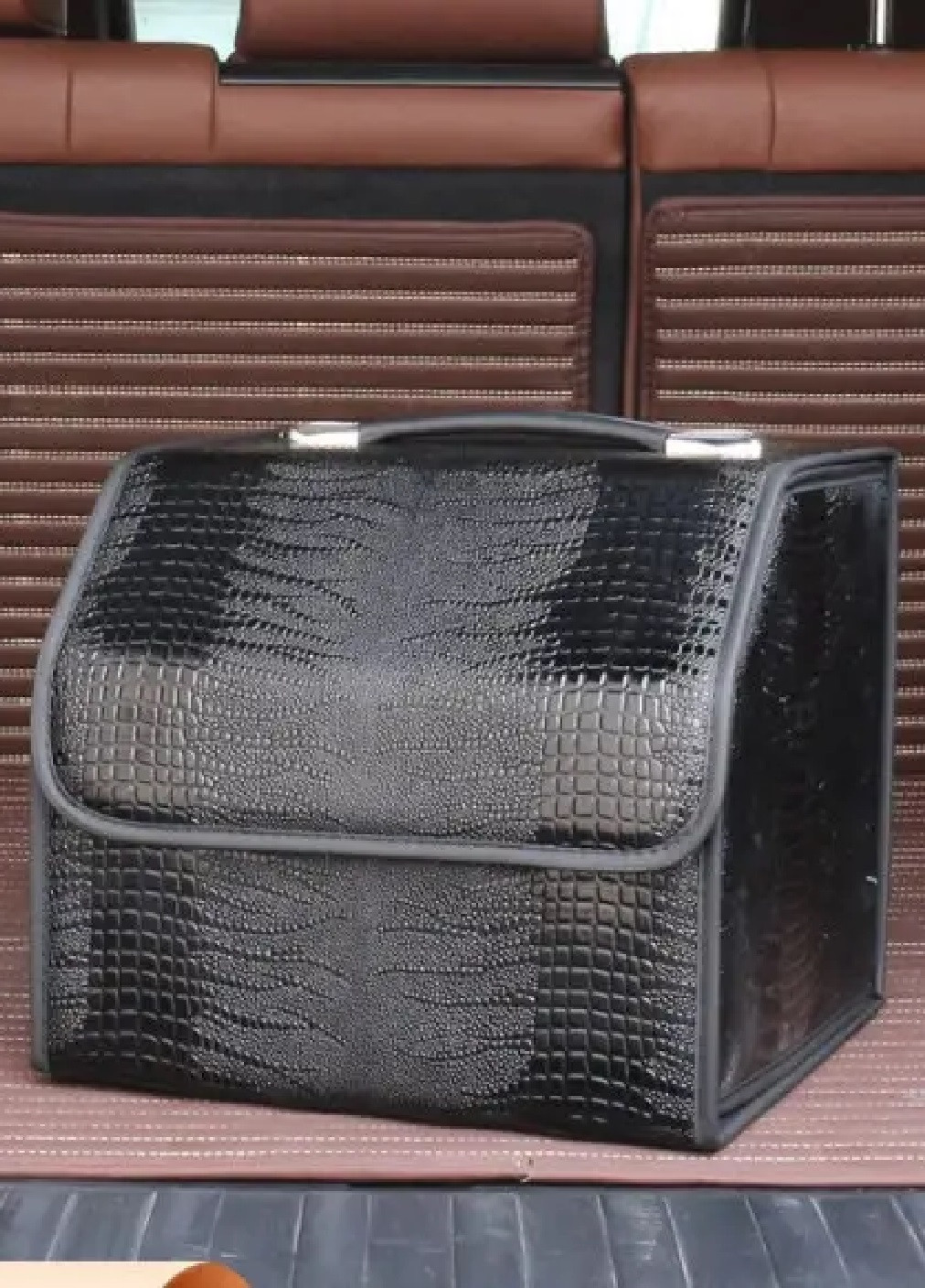 Органайзер короб складаний з ручкою в багажник машину автомобіль екошкіра з імітацією рептилії 33х32х30 см (475973-Prob) Чорний Unbranded (275332312)