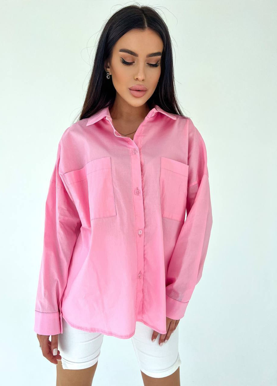 Розовая повседневный рубашка однотонная Garna с длинным рукавом
