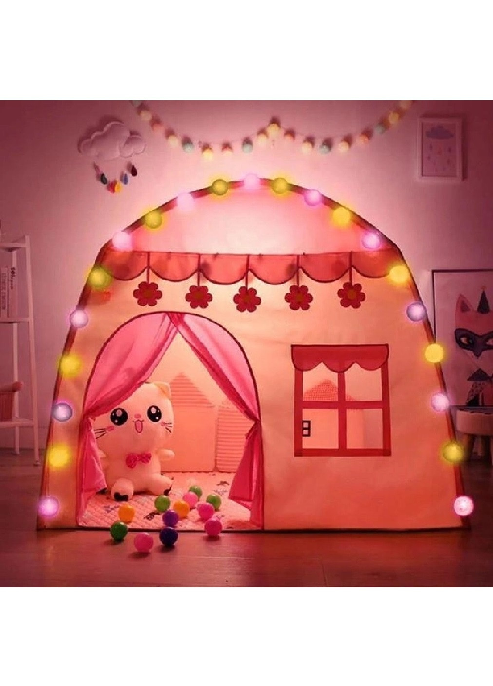 Детская игровая палатка шатер домик с гирляндой для детей малышей 123х123х140 см (475161-Prob) Розовый Unbranded (262596928)