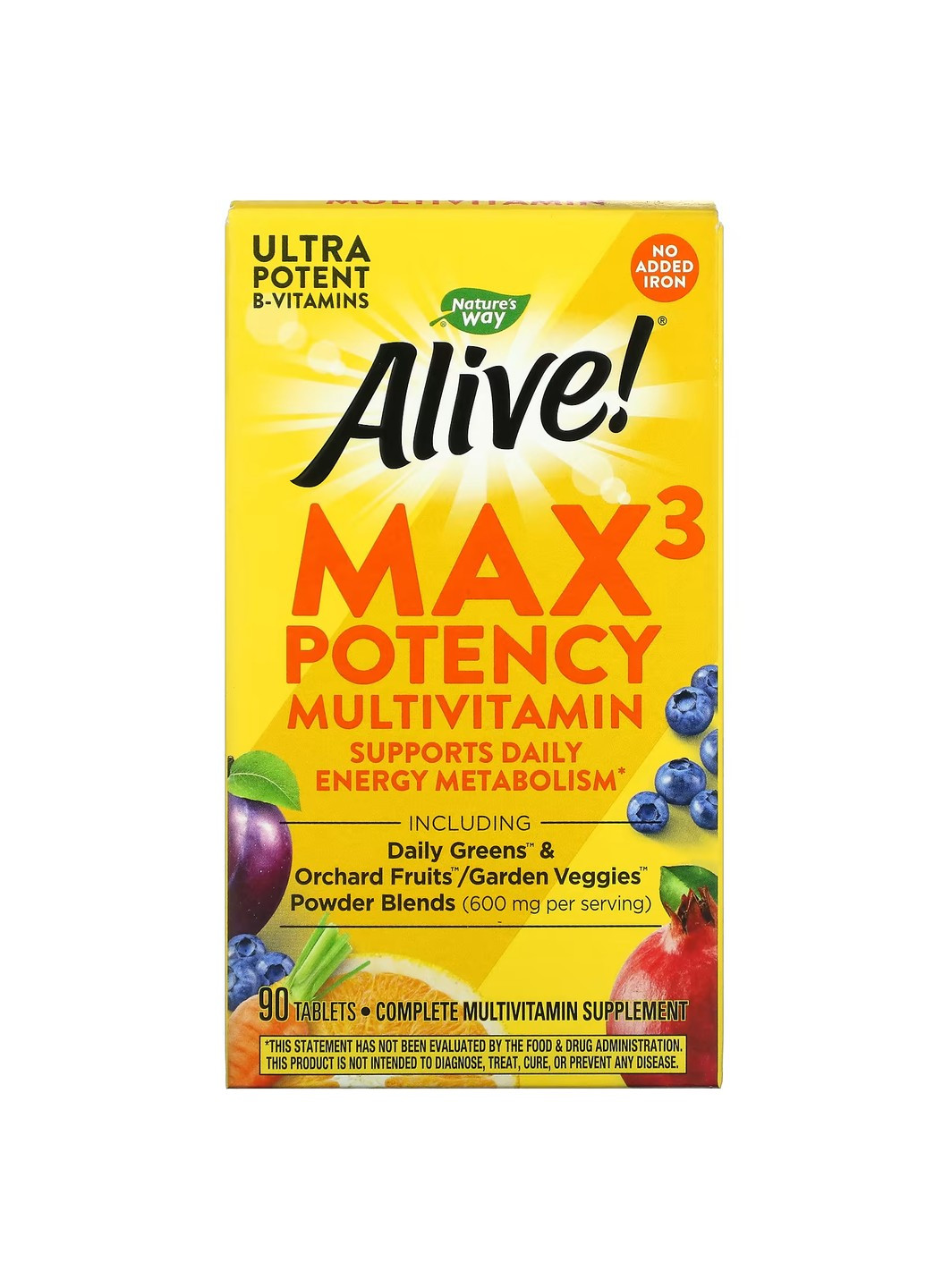 Мультивитамины с Натуральными Овощами и Фруктами (без Железа) Alive! Max3 Daily Multivitamin (No-Iron) Nature's Way (278006730)
