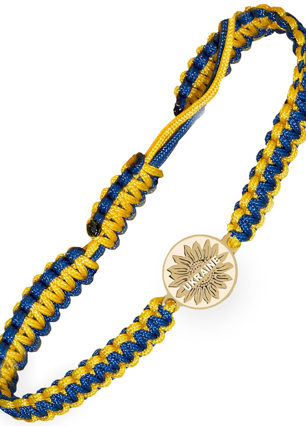 Срібний браслет з підвіскою «Ukraine» на жовто-синій нитці регульований Family Tree Jewelry Line (266038532)