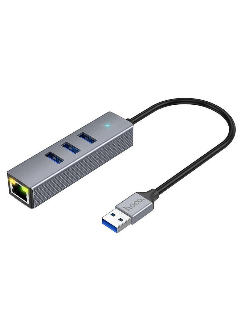 Перехідник HUB HB34 Easy link USB Gigabit Ethernet adapter (USB to USB3.0*3+RJ45) Hoco (271540965)