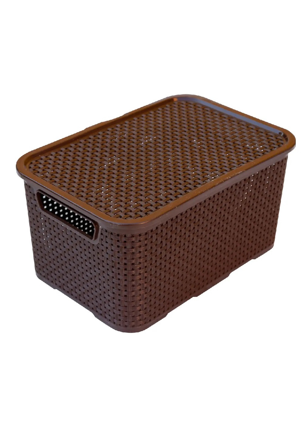 Корзина коробка бокс органайзер для хранения вещей универсальная с крышкой ручками 19×28×14 см (475593-Prob) Ротанг коричневая Unbranded (269002740)