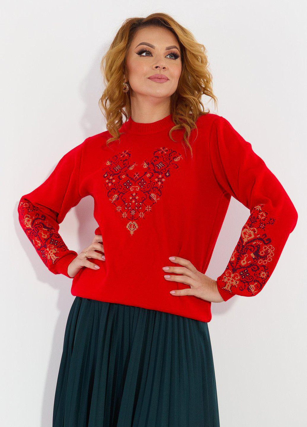 Червоний светри светр із вишивкою (110891) Lemanta