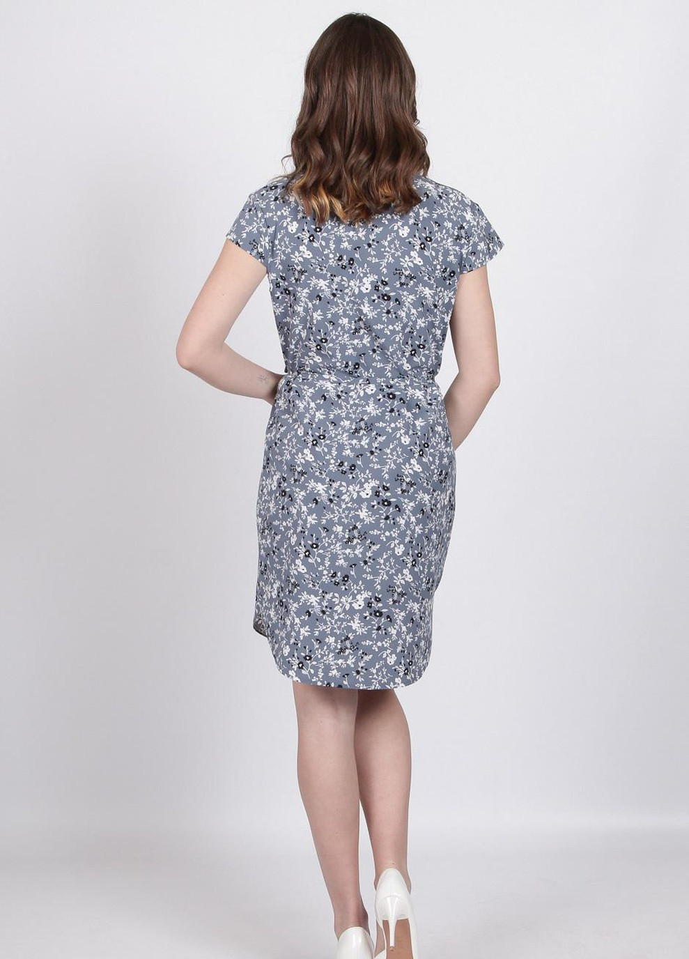 Світло-синя кежуал сукня жіноча 004 квіти білий чорний софт джинсовий Актуаль