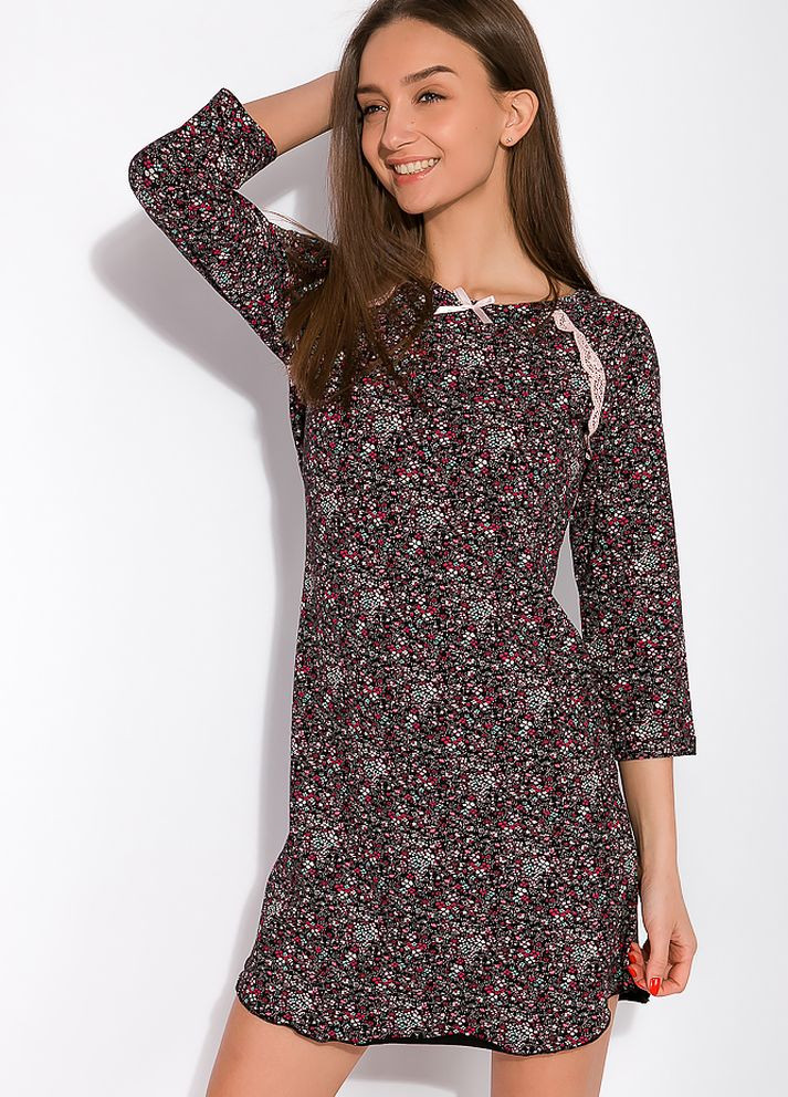 Ночная женская сорочка (Черно-розовый/принт) Time of Style (261922596)