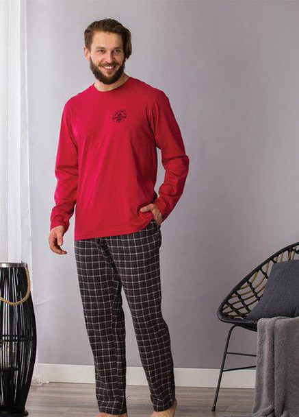 Пижама мужская MNS 432 B21 кофта + брюки красная домашняя (С) Key (257043120)