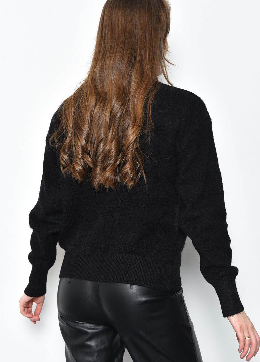 Черный зимний свитер женский ангора черного цвета пуловер Let's Shop