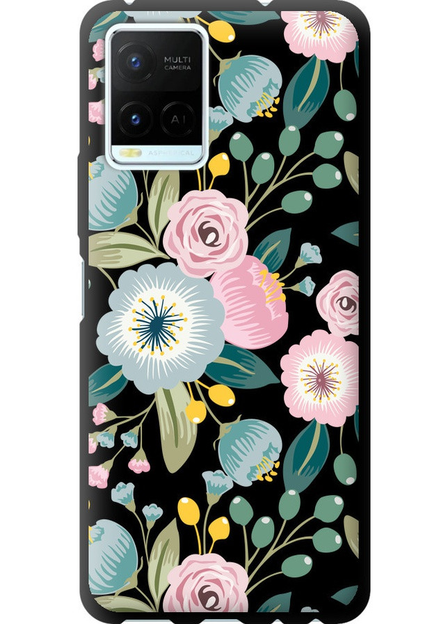 TPU чорний чохол 'Квіткові шпалери v2' для Endorphone Vivo Y21 (258083104)