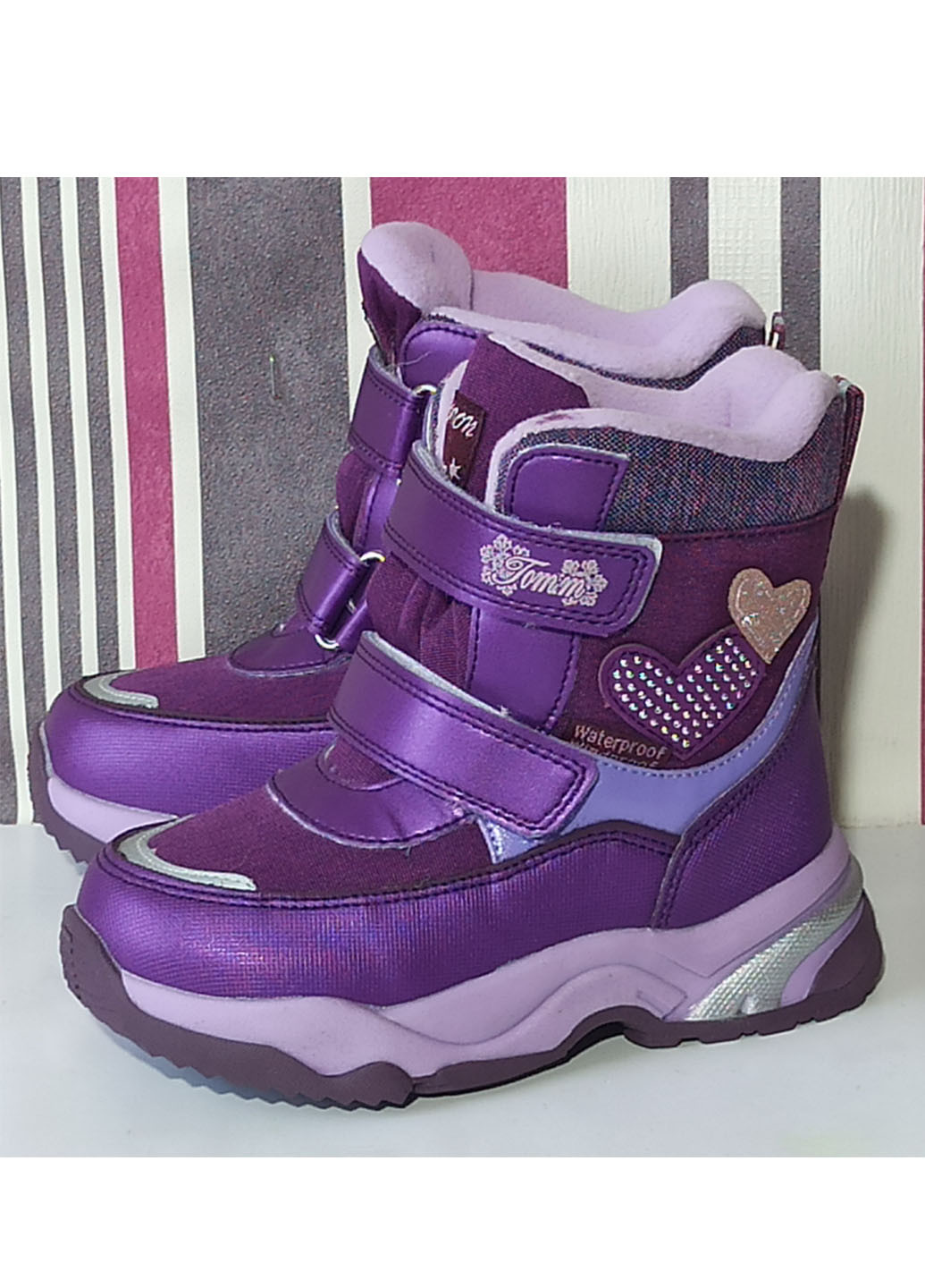 Темно-фиолетовые повседневные зимние детские зимние ботинки для девочки на овчине том м 10244w фиолетовые Tom.M