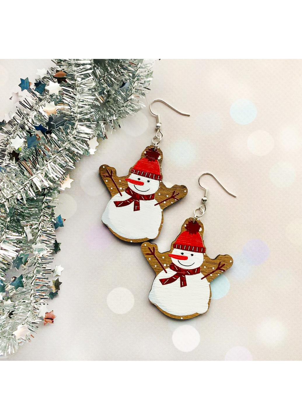 Сережки дерев'яні новорічні Сніговик (основа американський горіх) Creative (271700540)