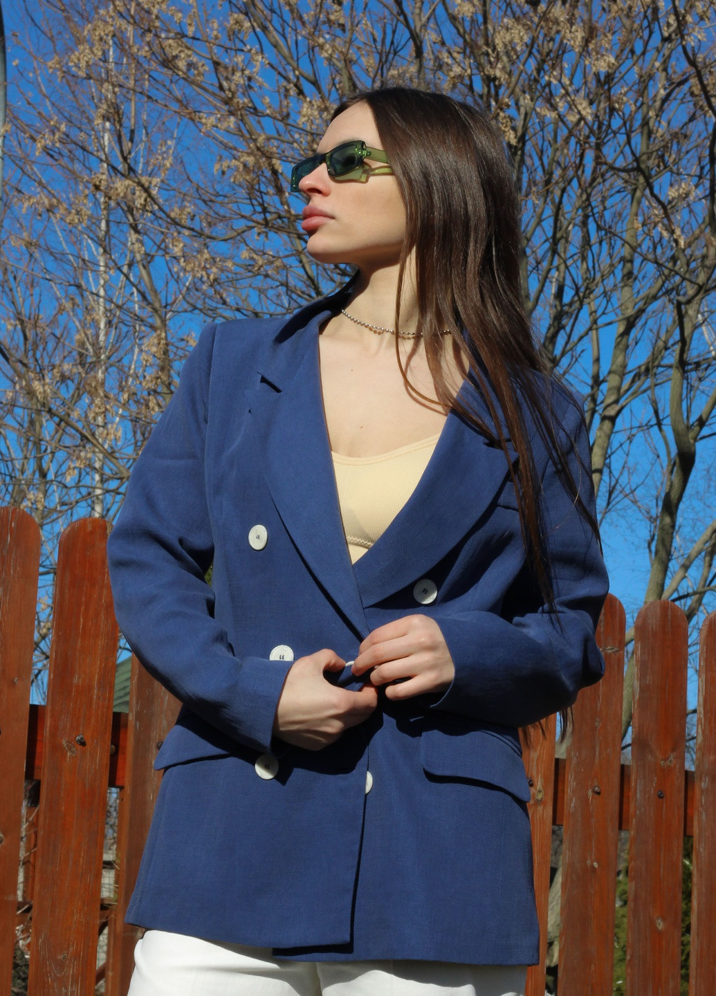 Костюм жіночий синій з білим (піджак + штани) Phardi (257997481)