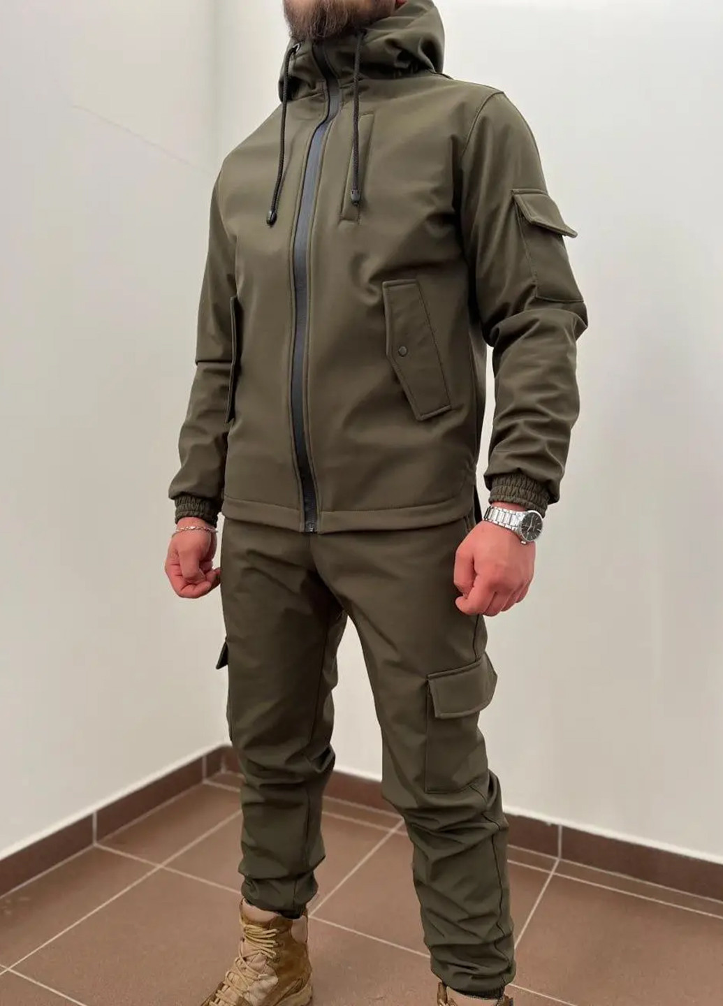 Тактический водоотталкивающий костюм из материала Softshell (куртка+штаны) Хаки JILL ANTONY (261326490)