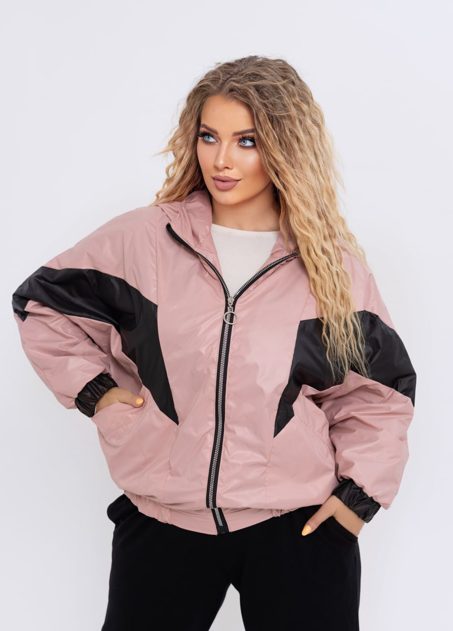 Розовая женская куртка с капюшоном на подкладке персикового цвета р.50/52 374488 New Trend