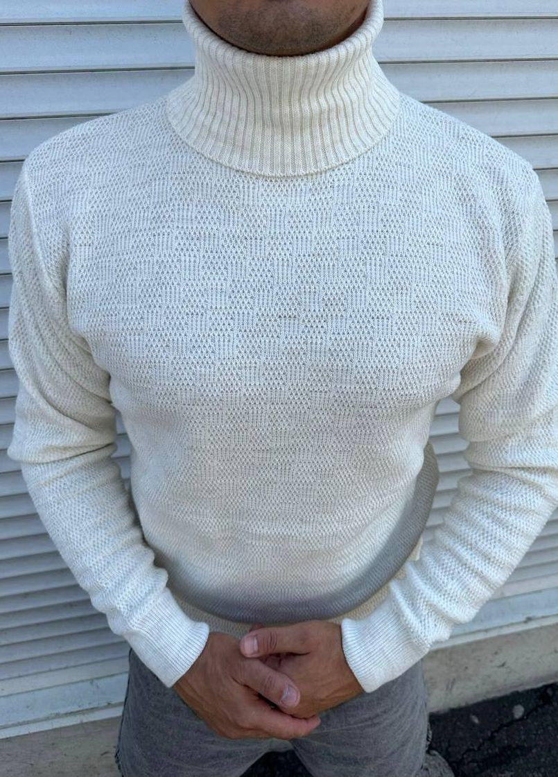 Молочный зимний мужской однотонный свитер No Brand