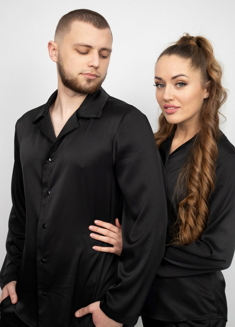 Піжама костюм чоловічий домашній шовковий сорочка зі штанами Чорний Maybel (276838403)