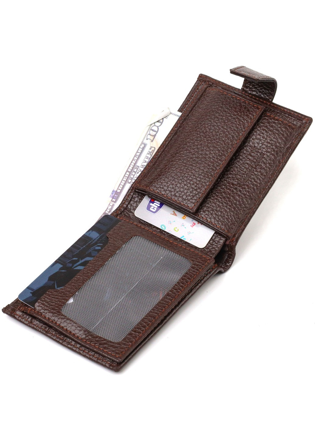 Ідеальне портмоне для чоловіків із натуральної зернистої шкіри 21881 Коричневе Canpellini (259874129)