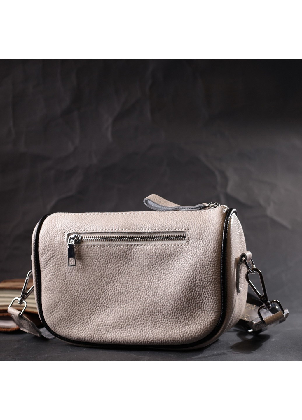 Женская сумка кросс-боди полукруглого формата из натуральной кожи 22393 Белая Vintage (276461749)