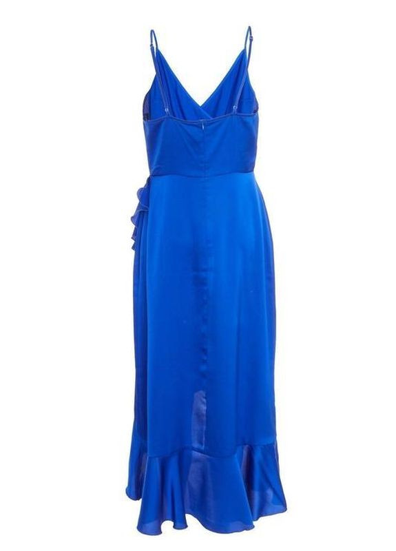 Синее атласное миди платье с запахом Quiz