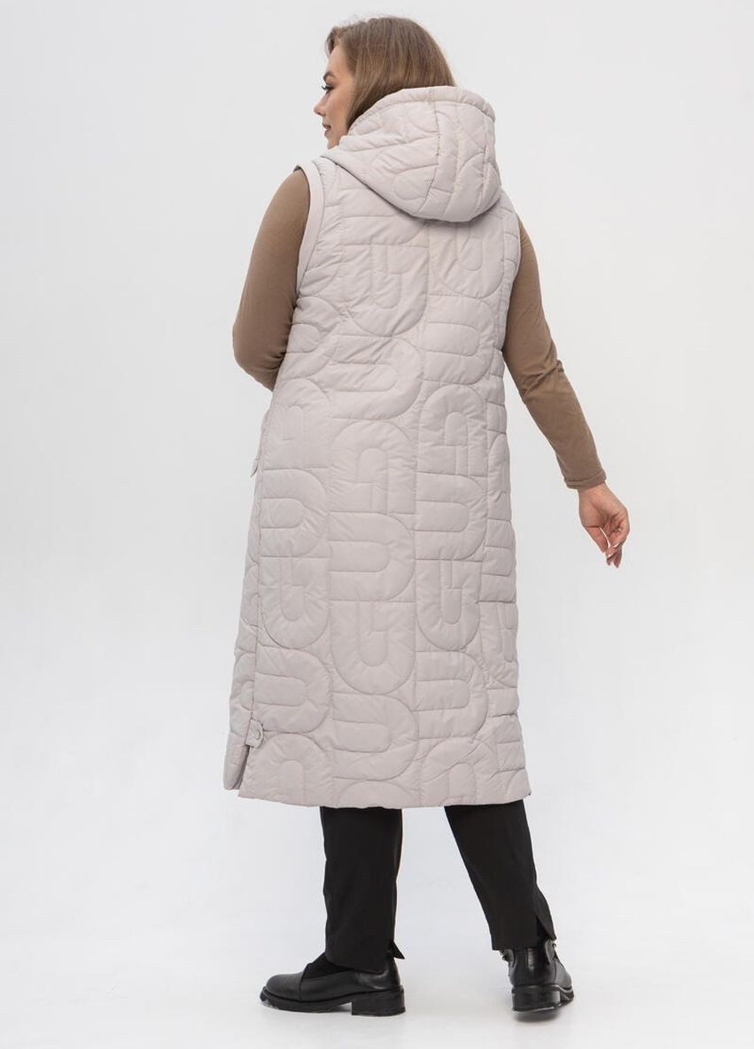 Серо-бежевое Женское пальто жилет демисезонное большого размера трансформер DIMODA