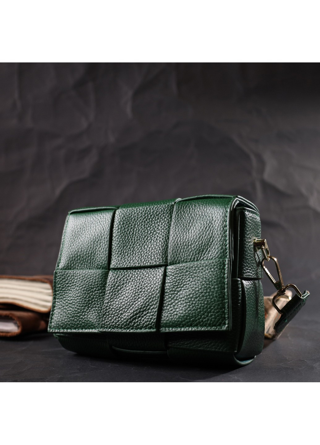 Компактна вечірня сумка для жінок з палітурками з натуральної шкіри 22312 Зелена Vintage (276461755)