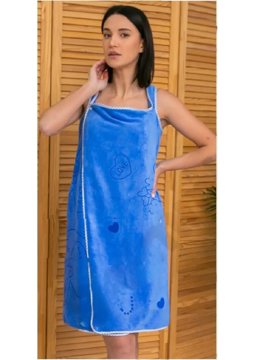 Unbranded рушник халат для лазні сауни для тіла мікрофібра вбирає воду зберігає тепло 135х80 см (474786-prob) синій малюнок синій виробництво -