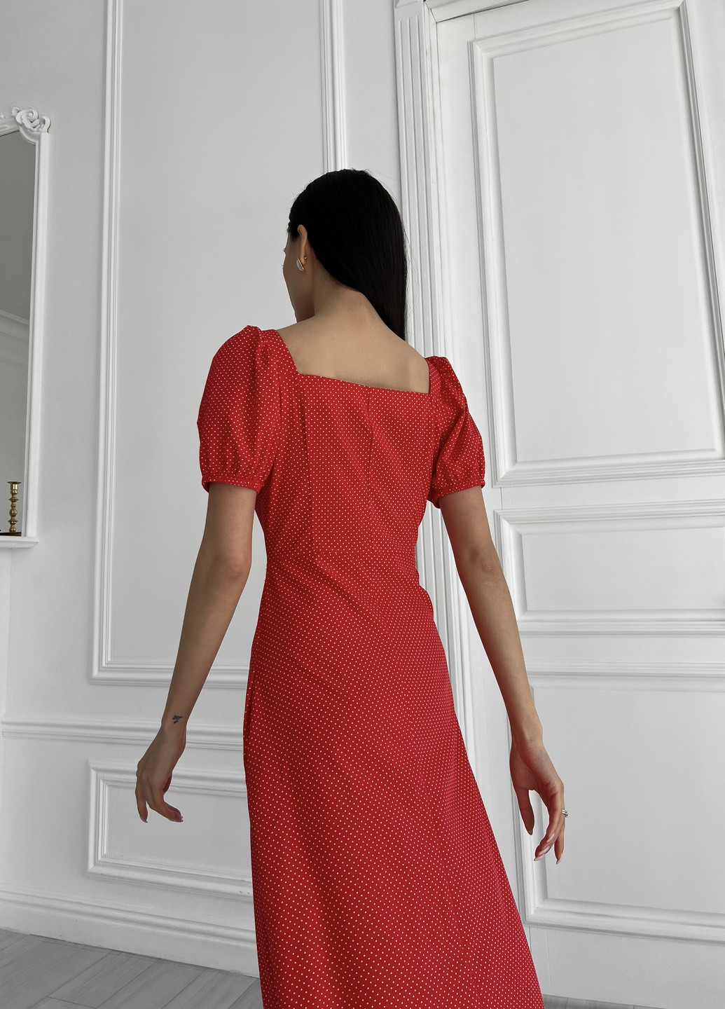 Червона повсякденний ніжна літня сукня у горошок з розрізами Jadone Fashion в горошок