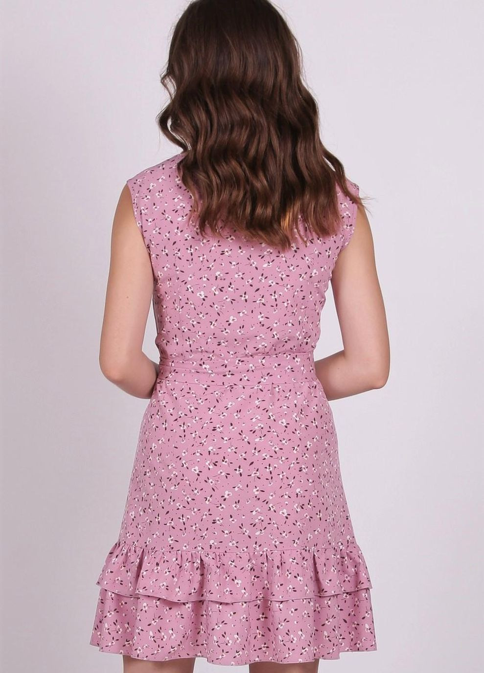Розовое кэжуал платье женское 439 цветы белый софт розовый Актуаль