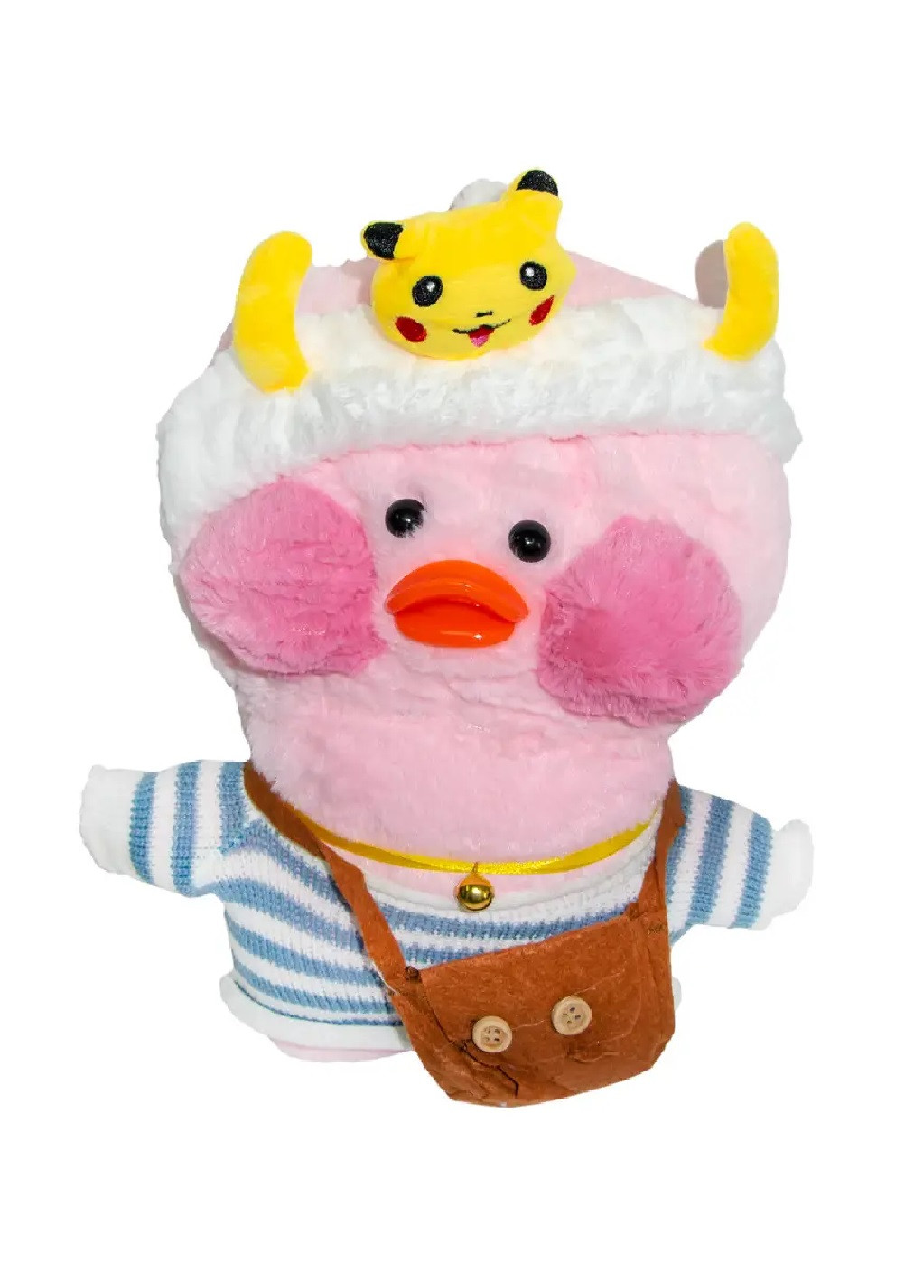 Мягкая детская плюшевая игрушка с аксессуарами розовая утка Лалафанфан 30 см (475430-Prob) С повязкой Пикачу Unbranded (267330783)