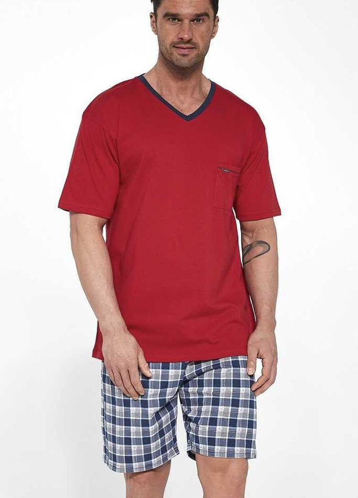 Пижама мужская шорт и футболка с коротким рукавом и V-образнм врезом горловин Краснй с темно-синим 329-21-114 (С) Cornette (257043154)