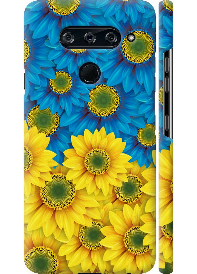 3D пластиковый матовый чехол 'Жёлто-голубые цветы' для Endorphone lg v40 thinq (257828787)