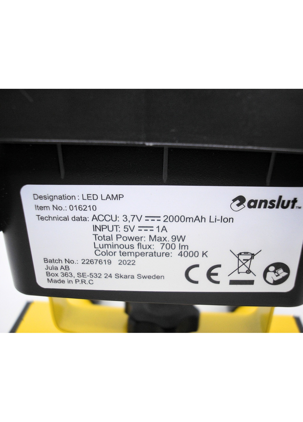 Ліхтар світильник прожектор Anslut світлодіодний лампа на акумуляторі з підставкою 2000 mAh 700 lm 9W LED ЛЕД No Brand (259501139)