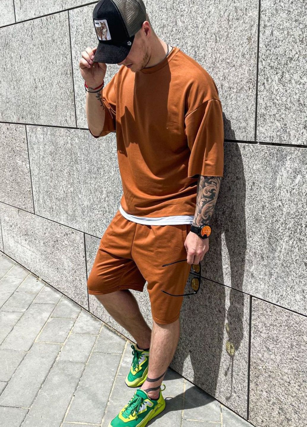 Оранжевый летний летний костюм No Brand
