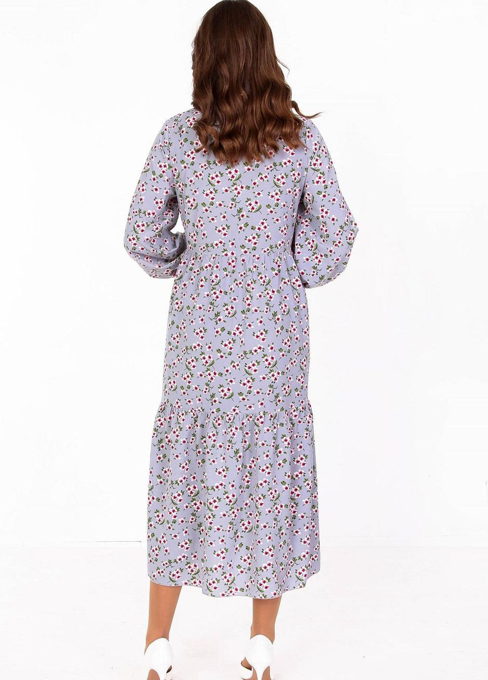 Серое кэжуал платье женское 073 цветы розовая софт серое Актуаль